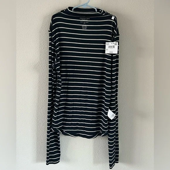 American Eagle Soft&Sexy Long Sleeve Mock Neck Ribbed T-Shirt Navy Size M - Picture 6 of 13
